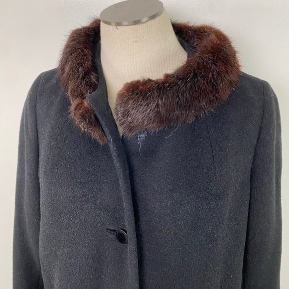 Vintage Best & Co Black Wool Coat w/ Brown Mink Collar Union Label Made in USA - Picture 3 of 9